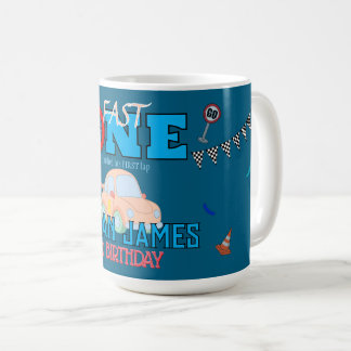 Caneca De Café Convite de Aniversário de 1º Aniversário de Menino