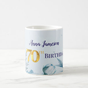 Caneca De Café Convite para a festa de 70 anos com Peonias