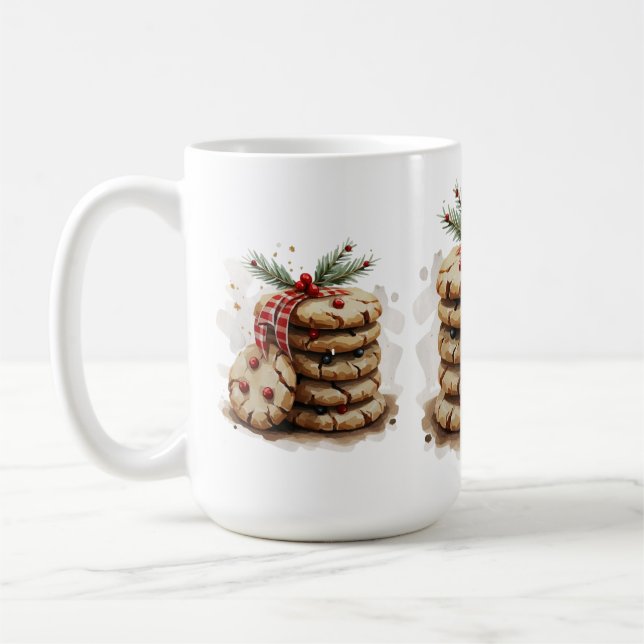 Caneca De Café Cookies de Chip com Aquarela Vermelho Verde Natal (Esquerda)