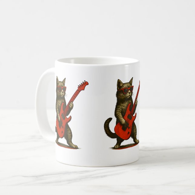 Caneca De Café Cool Cat Guitarist Mug – Funny Musician Coffee Cup (Frente Esquerda)