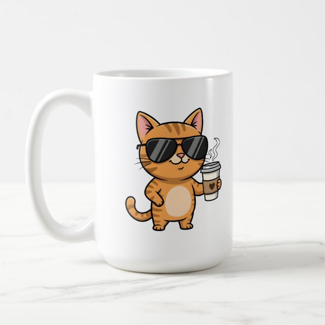 Caneca De Café Cool Cat with Coffee – Funny Cartoon Art (Esquerda)