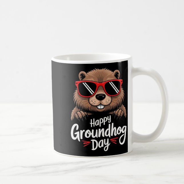 Caneca De Café Cool Groundhog Wearing Sungles Retro Style Premium (Direita)