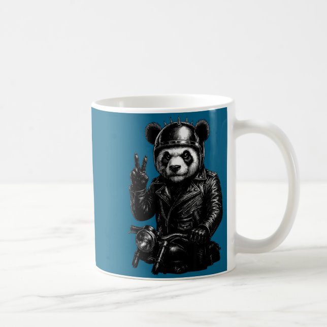 Caneca De Café Cool Panda Punk Peace Sign Motorcycle  (Direita)
