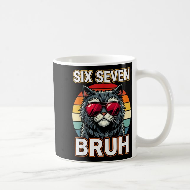 Caneca De Café Cool Retro Six Seven Bruh Cat Sungles Meme 67  (Direita)