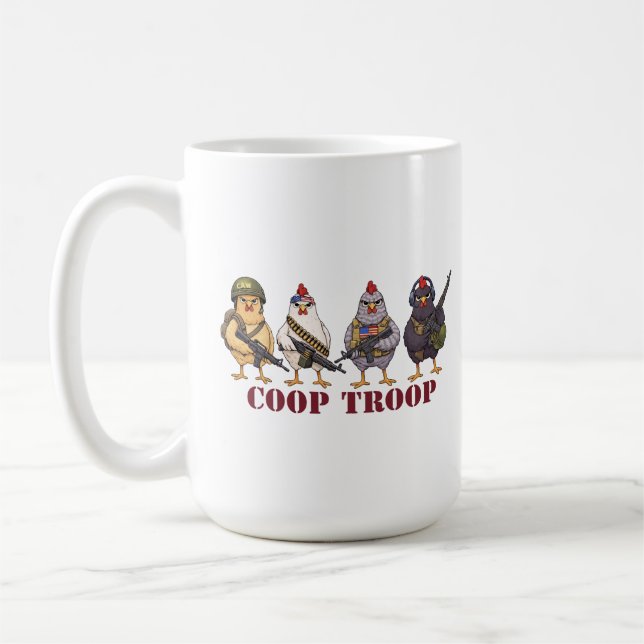 Caneca De Café Coop Troop Funny 4th of July Military Hens  (Esquerda)