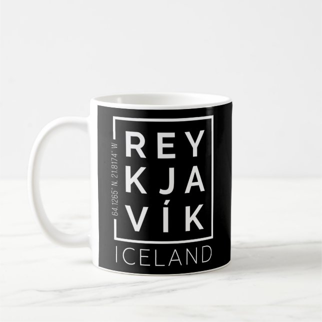 Caneca De Café Coordenadas da Cidade da Islândia de Reykjavik, na (Esquerda)