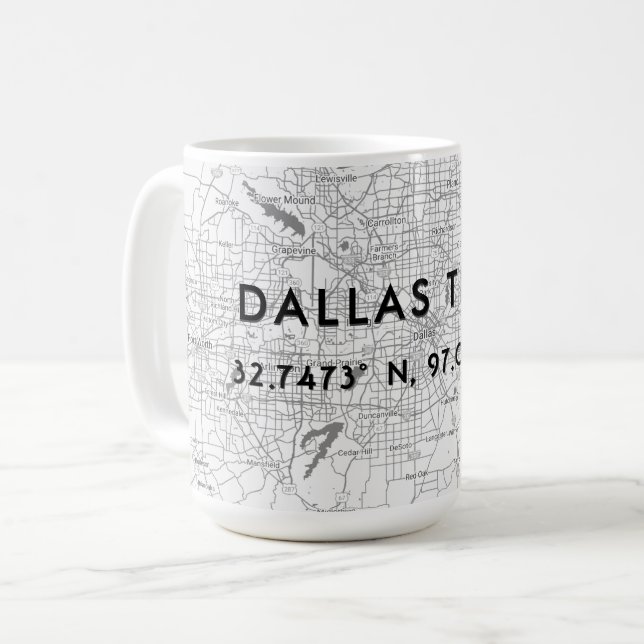 Caneca De Café Coordenadas personalizadas de mapeamento de dallas (Frente Esquerda)