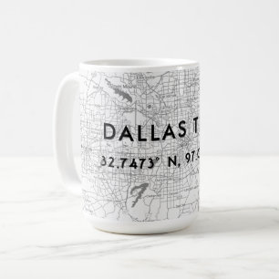 Caneca De Café Coordenadas personalizadas do mapa de dallas preto