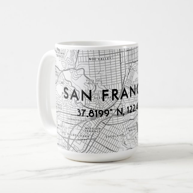 Caneca De Café Coordenadas personalizadas do mapa de São Francisc (Frente Esquerda)