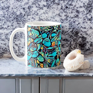 Caneca De Café Copa de Arte Moderna Floral Azul