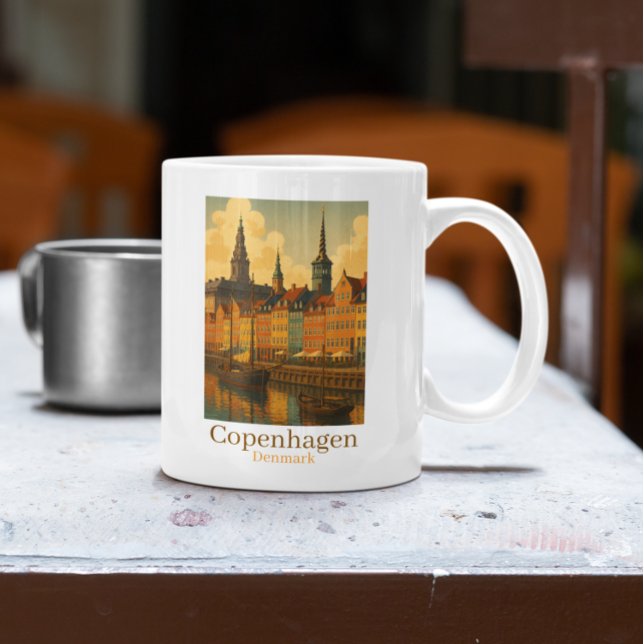 Caneca De Café Copenhagen Dinamarca Retro Viagem (Copenhagen Denmark Retro Travel Coffee Mug)