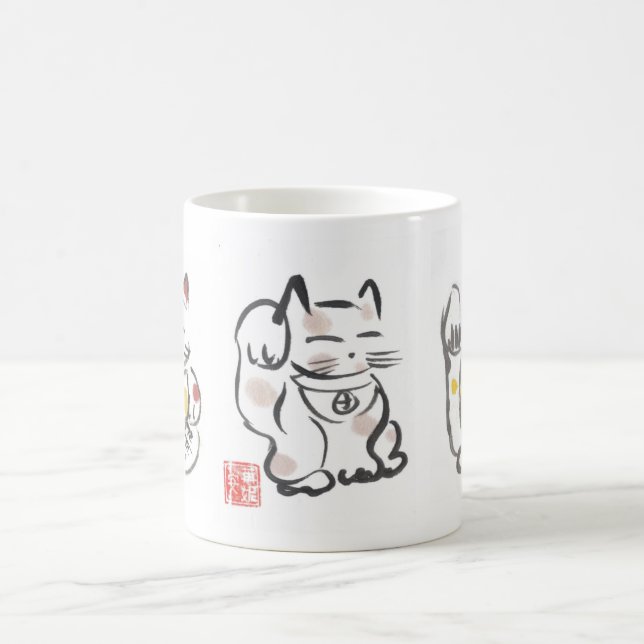 Caneca De Café Copo afortunado de três gatos (Centro)