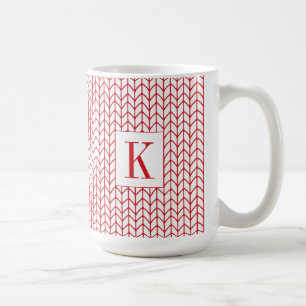 Caneca De Café Copo Branco Alto RED LINE KNIT + Inicial