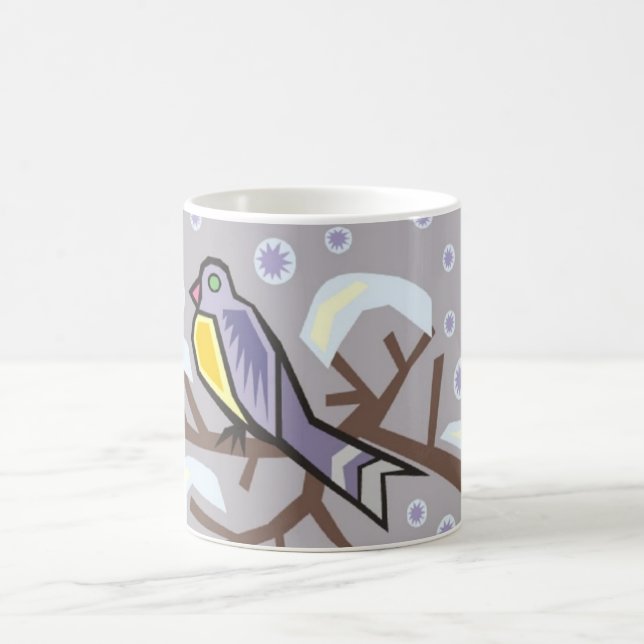 Caneca De Café Copo - cena do inverno com pássaro bonito (Centro)