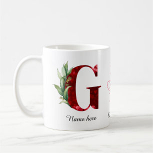 Caneca De Café Copo de Café com Letra C Floral Coração Vermelho E