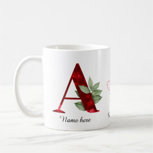 Caneca De Café Copo de Café Letra Floral Coração Vermelho Elegant