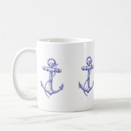 Caneca De Café Copo de café náutico azul e branco com âncoras