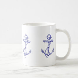 Caneca De Café Copo de café náutico azul e branco com âncoras