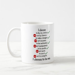 Caneca De Café Copo preto e branco motivacional "Eu escolhi"