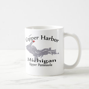 Caneca De Café Copper Harbor Michigan Heart Map Design Mug