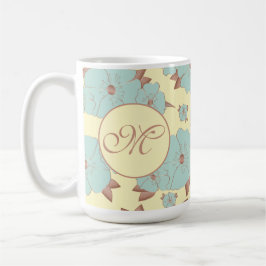 Caneca De Café Copper Pale Teal Floral em Pastel amarelo