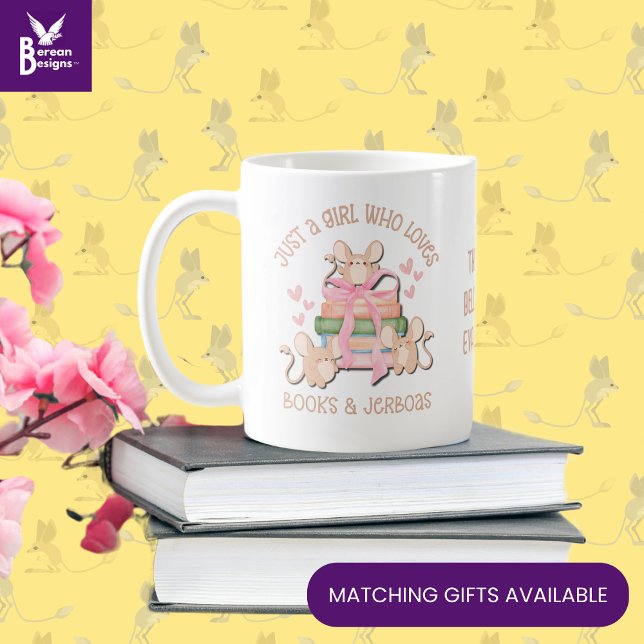Caneca De Café Coquete BONITO APENAS UMA GAROTA QUE AMA JERBOAS (Cute JUST A GIRL WHO LOVES JERBOAS & BOOKS mug with CUSTOMIZABLE TEXT. Ideal Mother's Day gift.)