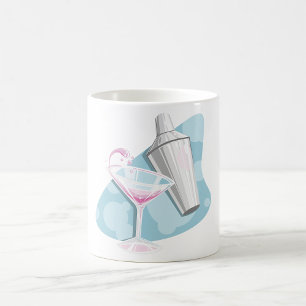 Caneca De Café Coquetel Pink Martini e Shaker Prateado
