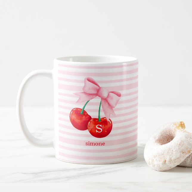 Caneca De Café Coquette Cherry com Arco rosa (Com Donut)