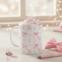 Caneca De Café Coquette Pink Bow Preppy Girly Monogram