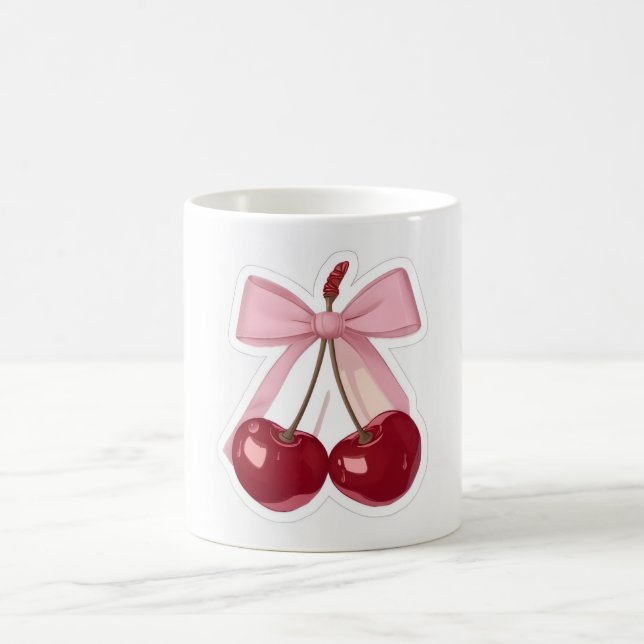 Caneca De Café  Coquette Pink Bow & Red Cherry Aesthetic Coffee M (Centro)