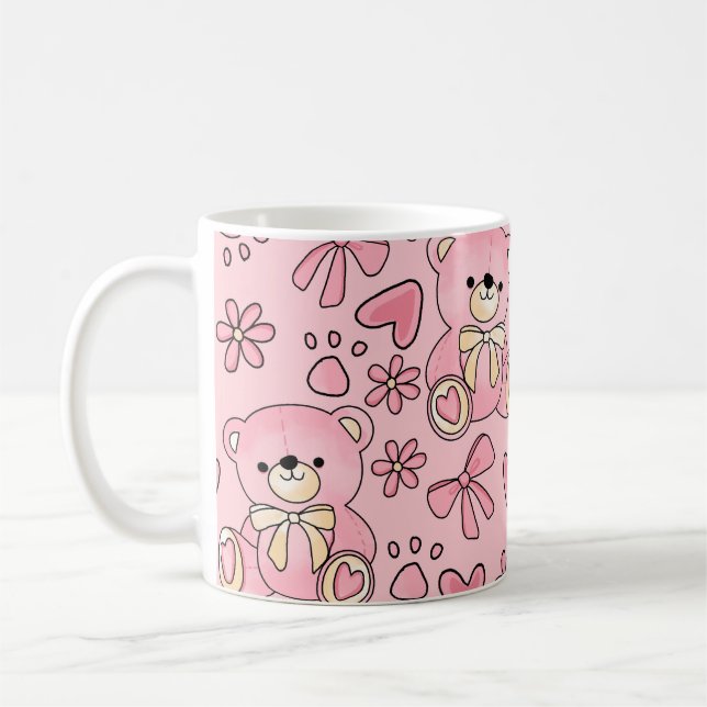 Caneca De Café Coquette Pink Teddy Bear Seamless Pattern (Esquerda)