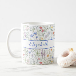 Caneca De Café Coquette Wildflower Meadow Personalised Blue