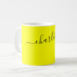 Caneca De Café Cor Amarelo Elegante Nome Moderno Personalizado