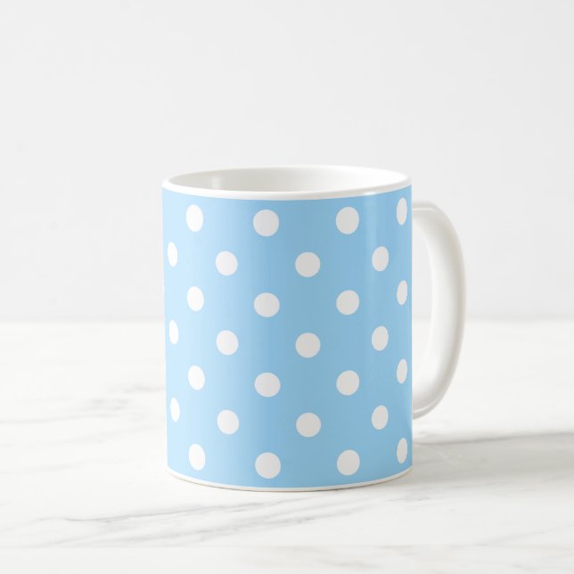 Caneca De Café Cor Azul Claro Enfeitiçante Com Pontos Brancos (Frente Esquerda)