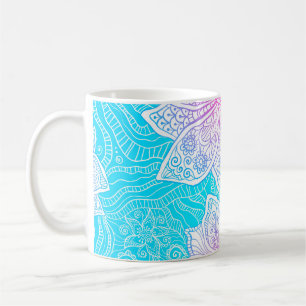 Caneca De Café Cor azul e rosa das flores do ornamentado, patamar