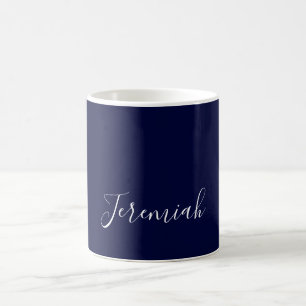 Caneca De Café Cor Azul-Marinho Simples Caligrafia Moderna Própri