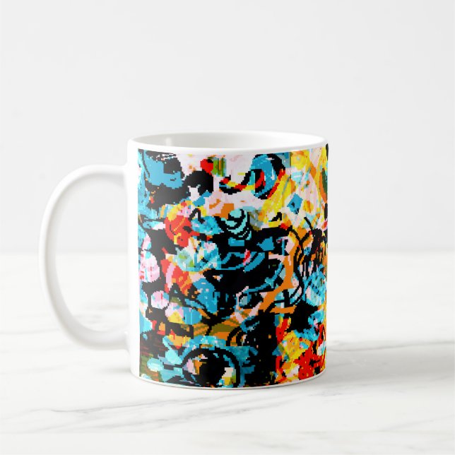 Caneca De Café Cor azul, preta, branca, laranja. Sem falhas  (Esquerda)