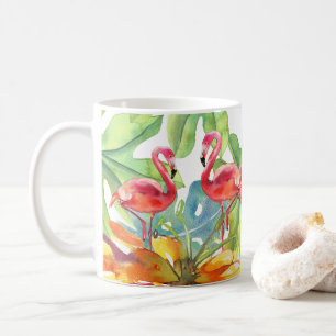 Caneca De Café Cor da Água do Pássaro Flamingo Tropical Rosa