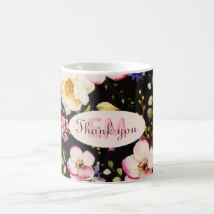 Caneca De Café Cor da Água Rosa e Rosas Amarelas em Preto, Aniver