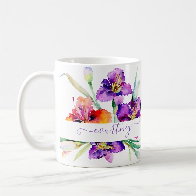 Caneca De Café Cor d'água roxa Iris personalizada (Esquerda)