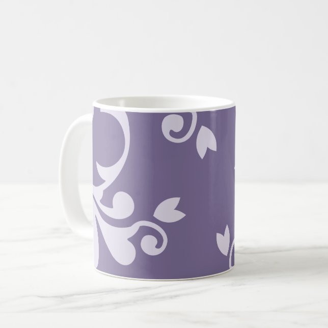 Caneca De Café Cor damasco, Damasco Roxo, Damasco Francês (Frente Esquerda)