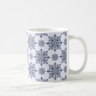 Caneca De Café Cor damasco de flocos de neve azuis