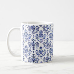Caneca De Café Cor damasco florescente - azul