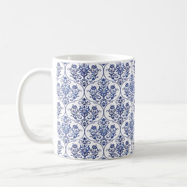 Caneca De Café Cor damasco florescente - azul (Esquerda)
