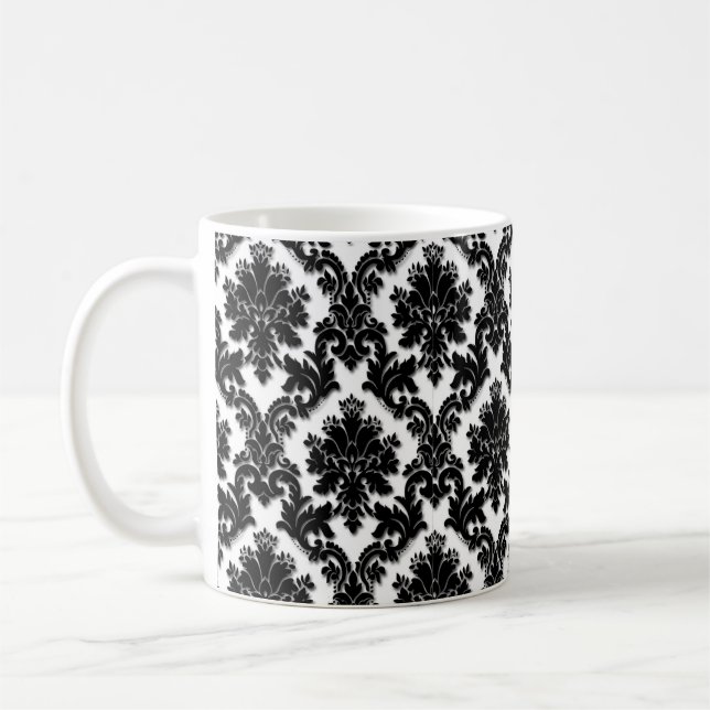 Caneca De Café Cor damasco preto e branco bonita (Esquerda)