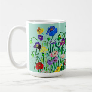 Caneca De Café cor-de-água branca brilhante de papoila