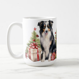 CANECA DE CAFÉ COR DE ÁGUA CHRISTMAS BORDER CACHORRO
