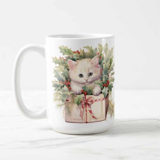 CANECA DE CAFÉ COR DE ÁGUA CORTADA FLUFFY NATAL KITTEN (Esquerda)