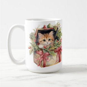 CANECA DE CAFÉ COR DE ÁGUA CORTADA FLUFFY NATAL KITTEN