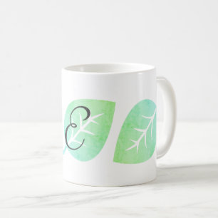 Caneca De Café Cor de Água Cura Abstrato de Folha Monograma